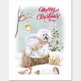 Bichon Frise Merry Christmas Santa Dog Posters and Art